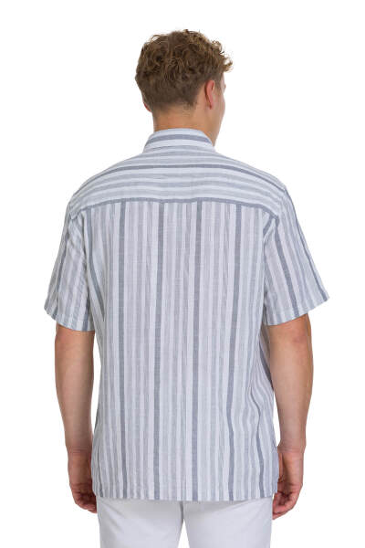 Gri Comfort Fit 100% Pamuk Düğmeli Yaka Kısa Kollu Pamuk Gömlek - 5