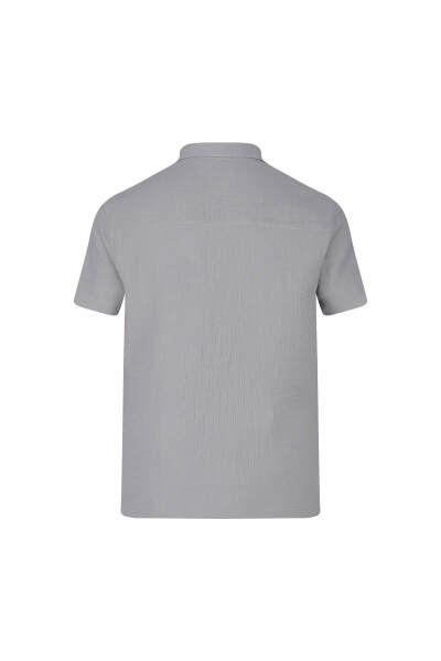 Gri Comfort Fit 100% Pamuk Gizli Düğmeli Yaka Kısa Kollu Gömlek - 3