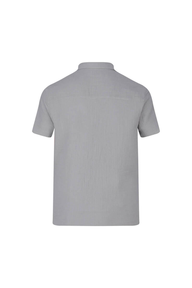 Gri Comfort Fit 100% Pamuk Gizli Düğmeli Yaka Kısa Kollu Gömlek - Saykı (1)