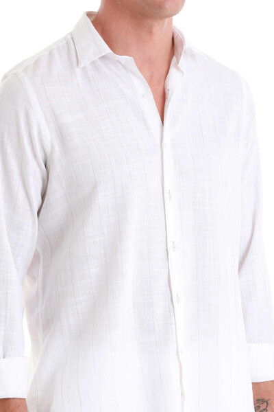 Gri Comfort Fit Çizgili 100% Pamuk Slim Yaka Uzun Kollu Gömlek - 5