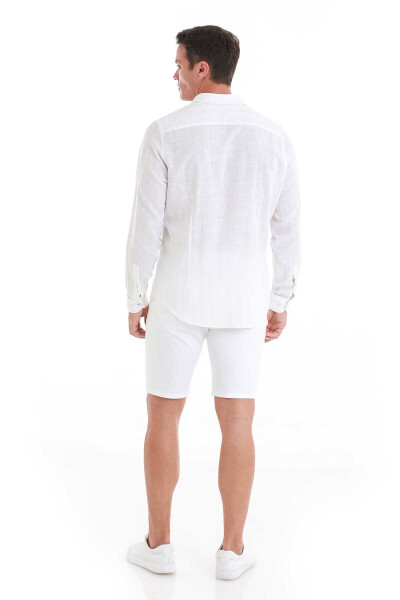 Gri Comfort Fit Çizgili 100% Pamuk Slim Yaka Uzun Kollu Gömlek - 6