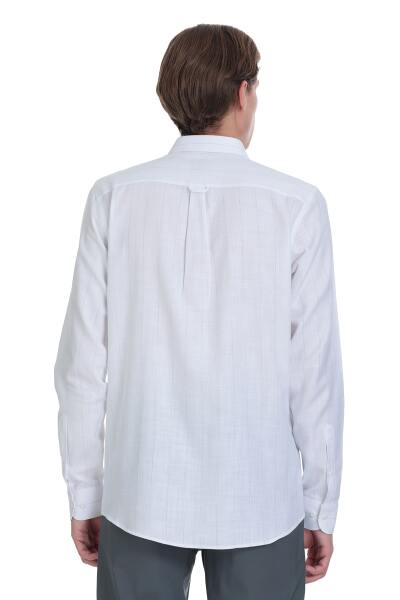 Gri Comfort Fit Çizgili Slim Yaka 100% Pamuk Uzun Kollu Spor Gömlek - 6