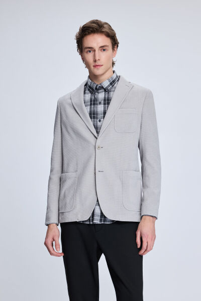Gri Comfort Fit Desenli Mono Yaka Klasik Ceket 