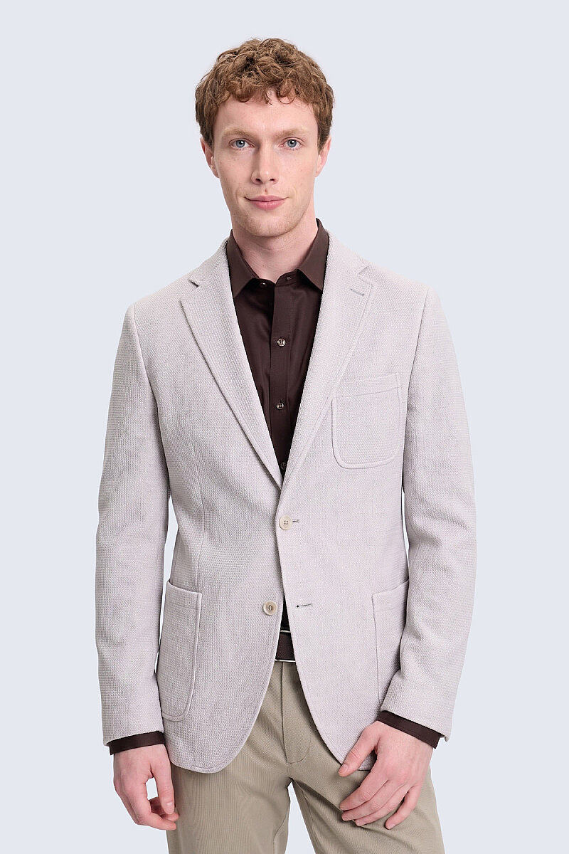 Gri Comfort Fit Desenli Mono Yaka Klasik Ceket