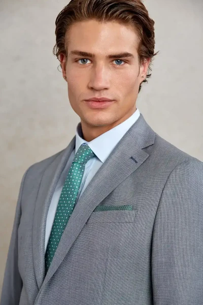 Gri Comfort Fit Desenli Mono Yaka Klasik Takım Elbise - 4