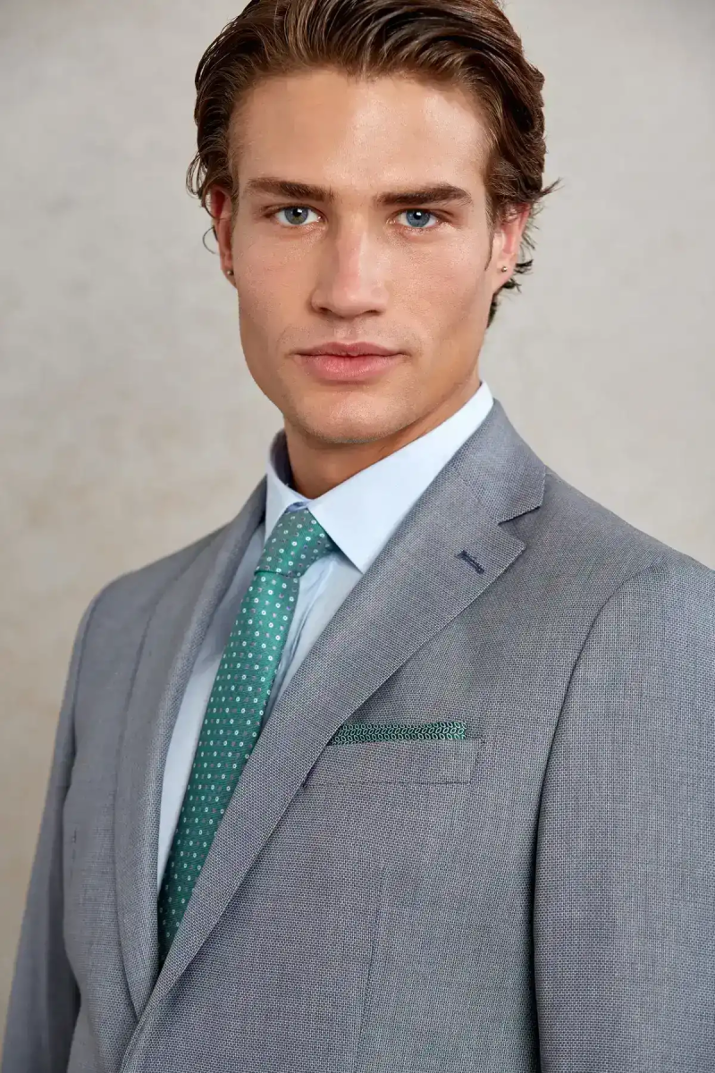 Gri Comfort Fit Desenli Mono Yaka Klasik Takım Elbise - Hatem Saykı (1)