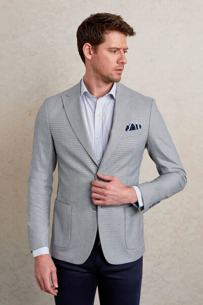 Gri Comfort Fit Sivri Yaka 4 Drop Klasik Ceket - 2