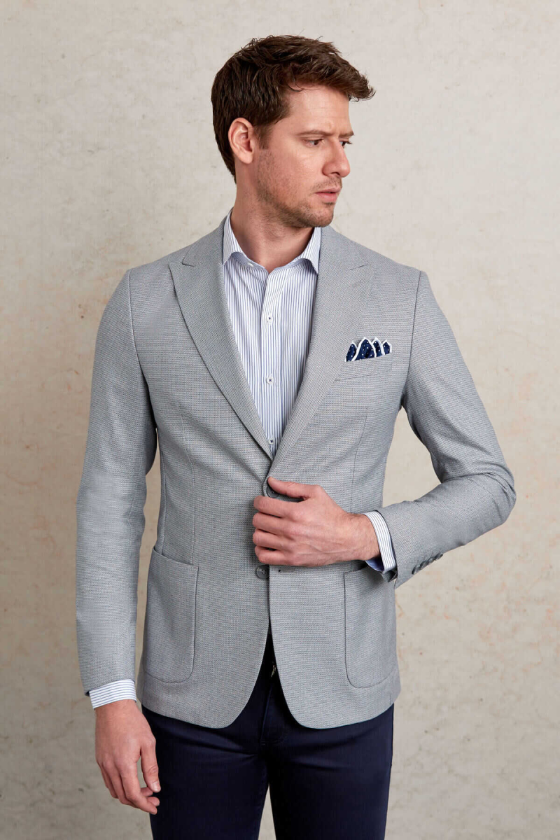 Gri Comfort Fit Sivri Yaka 4 Drop Klasik Ceket - HTML (1)