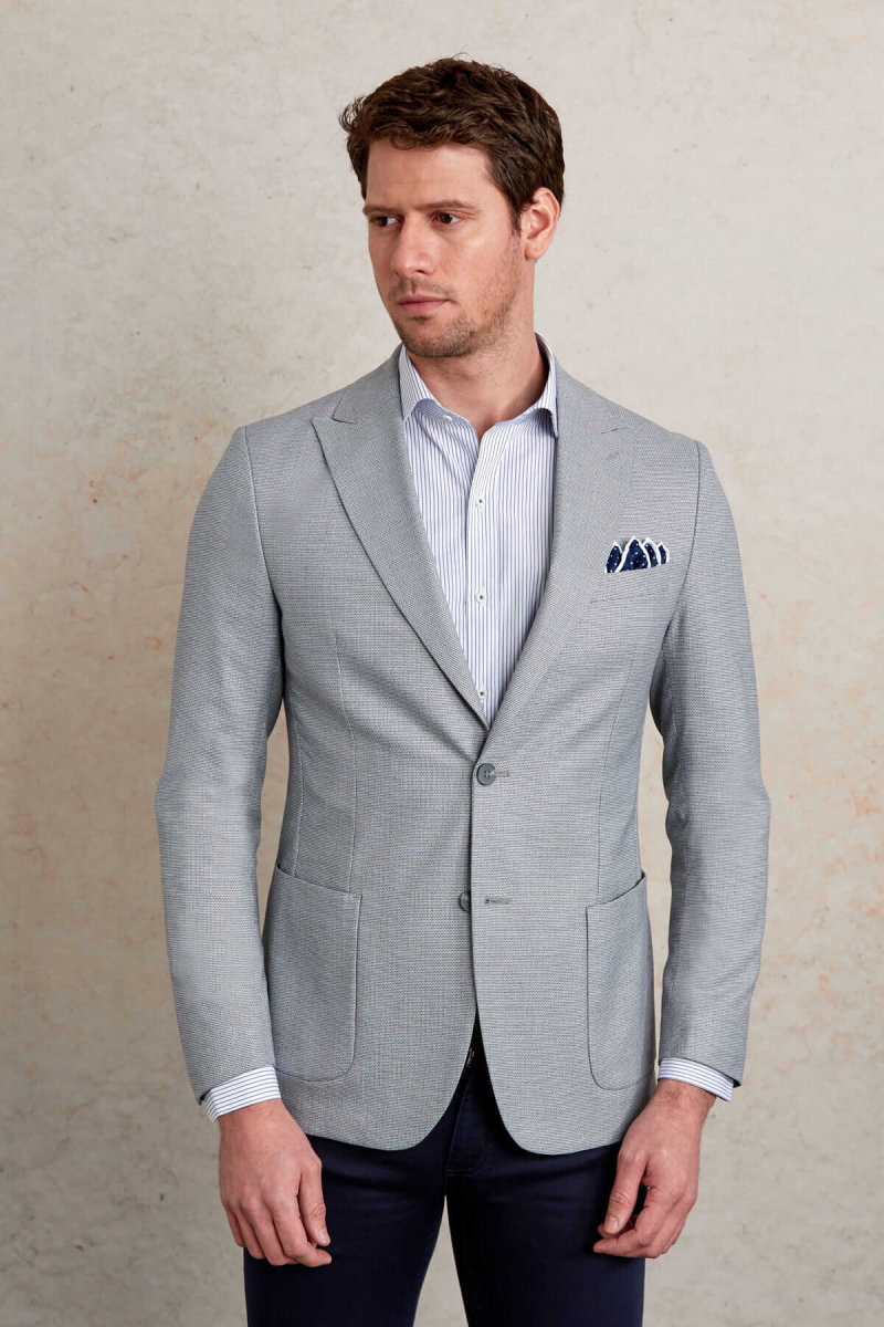 Gri Comfort Fit Sivri Yaka 4 Drop Klasik Ceket - HTML (1)