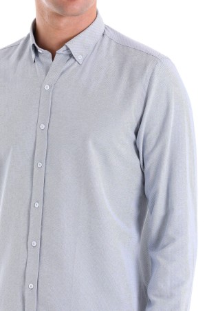 Gri Comfort Fit Düz Düğmeli Yaka Uzun Kollu Casual Oxford Gömlek - Thumbnail