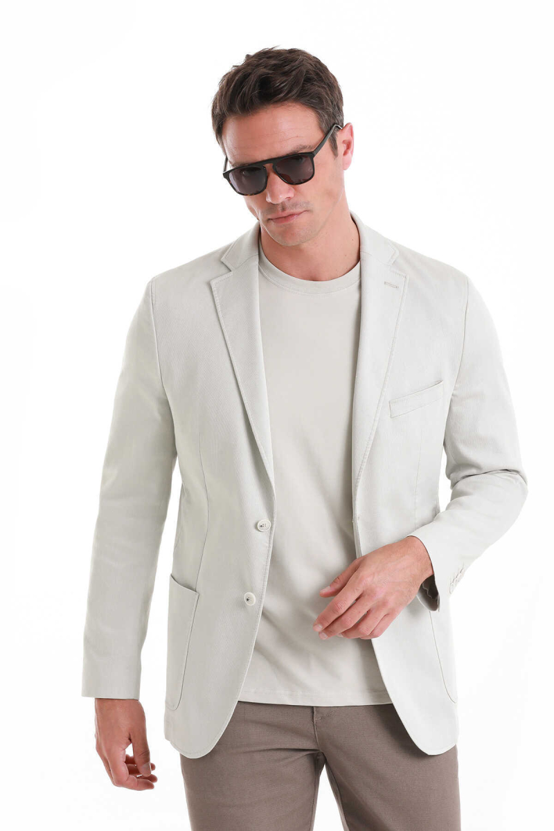 Gri Comfort Fit Mono Yaka Klasik Ceket - Hatem Saykı (1)