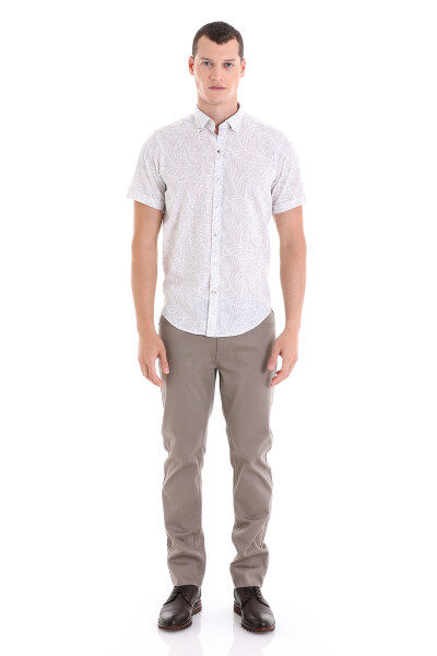 Gri Comfort Fit Baskılı Düğmeli Yaka 100% Pamuklu Kısa Kollu Casual Gömlek - 2