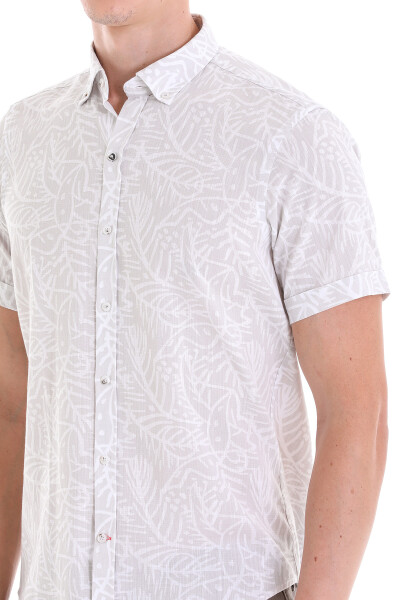 Gri Comfort Fit Baskılı Düğmeli Yaka 100% Pamuklu Kısa Kollu Casual Gömlek - 5