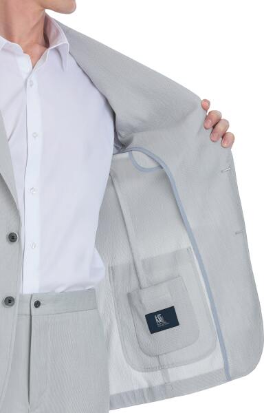 Gri Comfort Fit Mono Yaka Casual Takım Elbise - 5