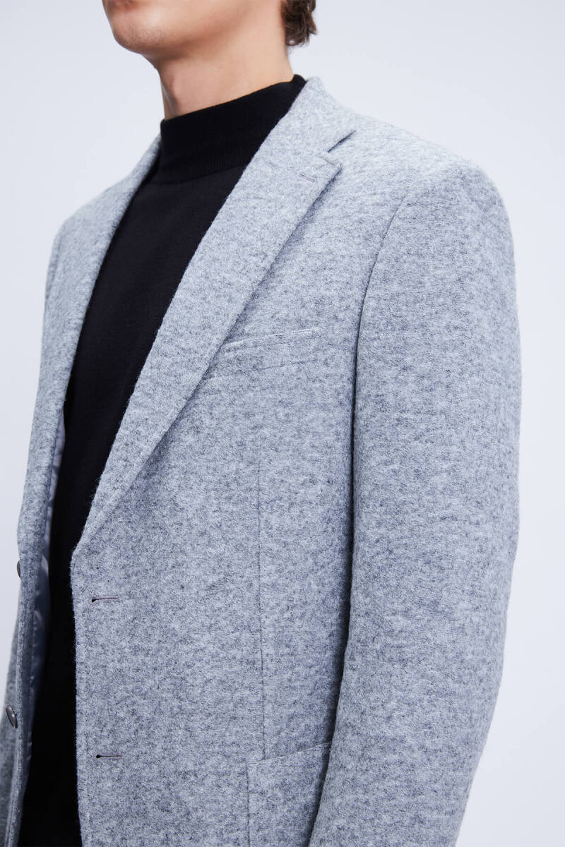 Gri Comfort Fit Mono Yaka Desenli Ceket - Hatem Saykı (1)