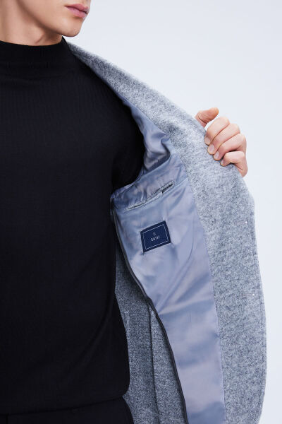 Gri Comfort Fit Mono Yaka Desenli Ceket - 4