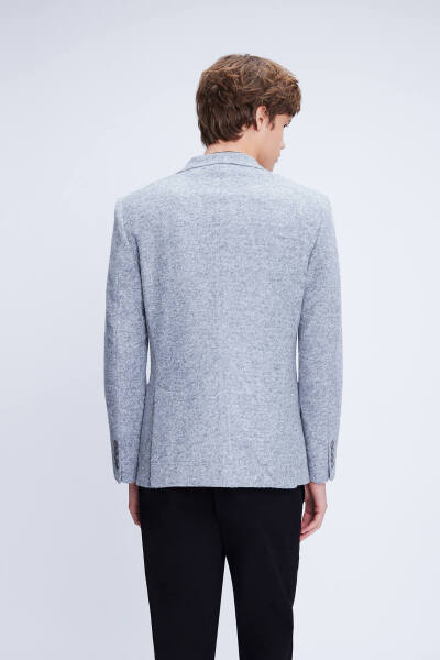 Gri Comfort Fit Mono Yaka Desenli Ceket - 5