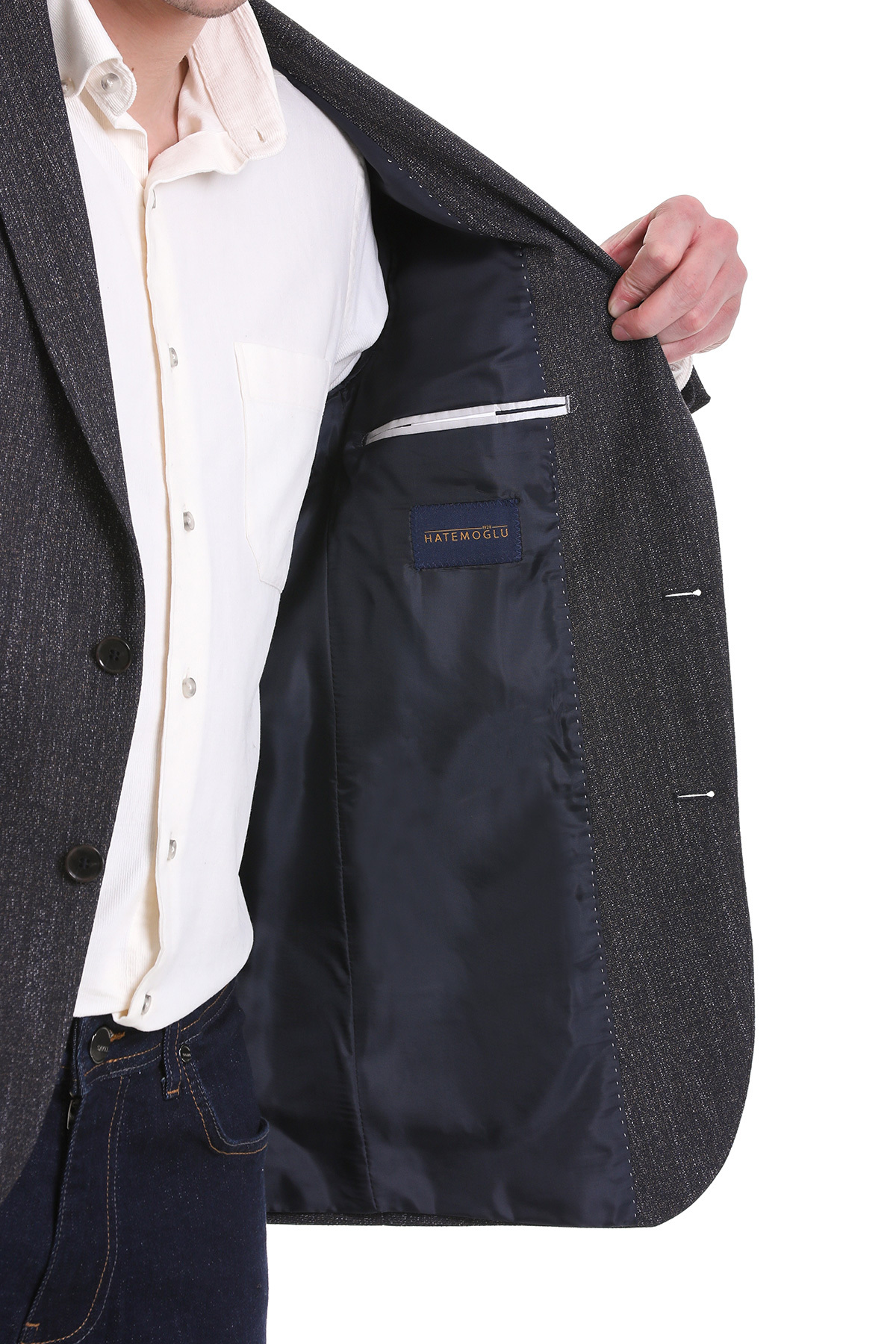 Gri Comfort Fit Mono Yaka Keten Ceket - 6