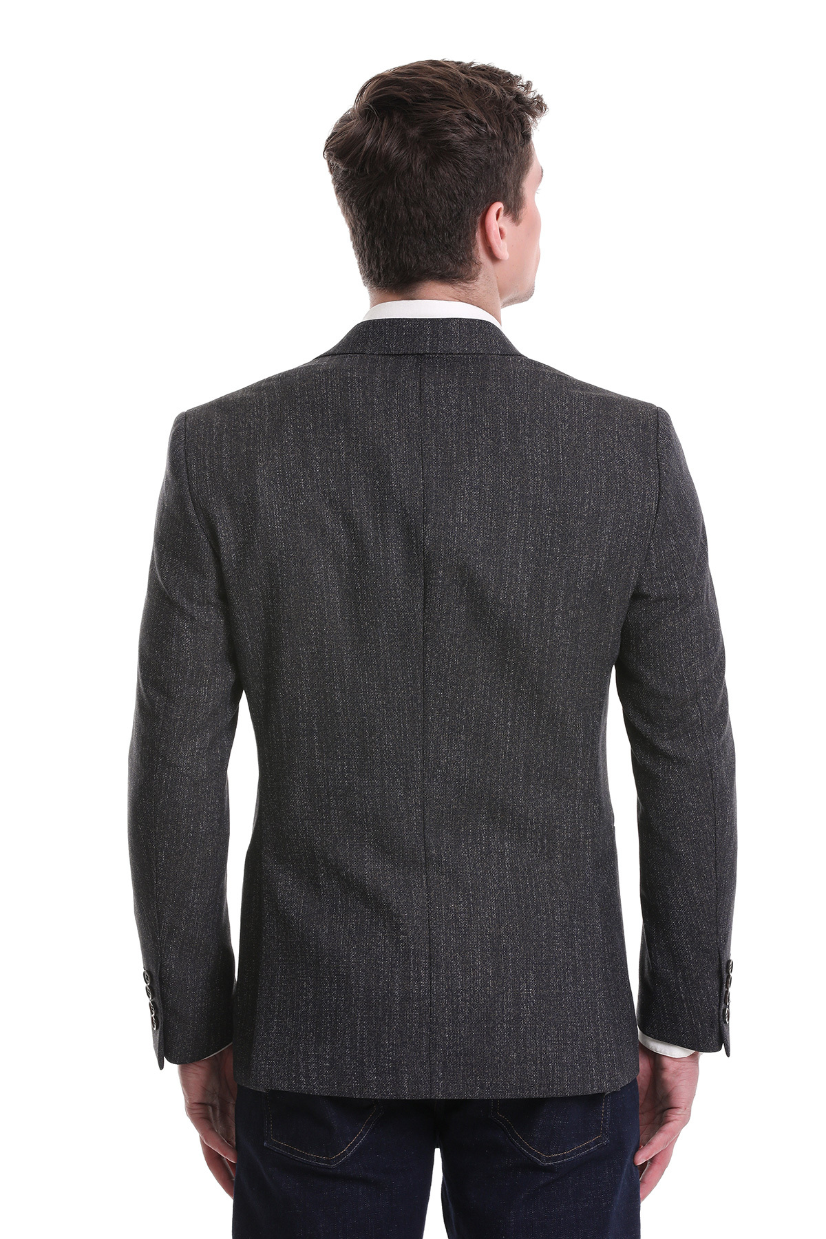 Gri Comfort Fit Mono Yaka Keten Ceket - 7