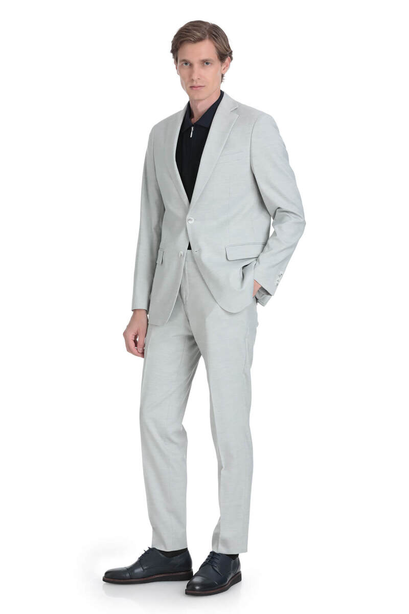 Gri Comfort Fit Mono Yaka Klasik Takım Elbise - Hatemoğlu