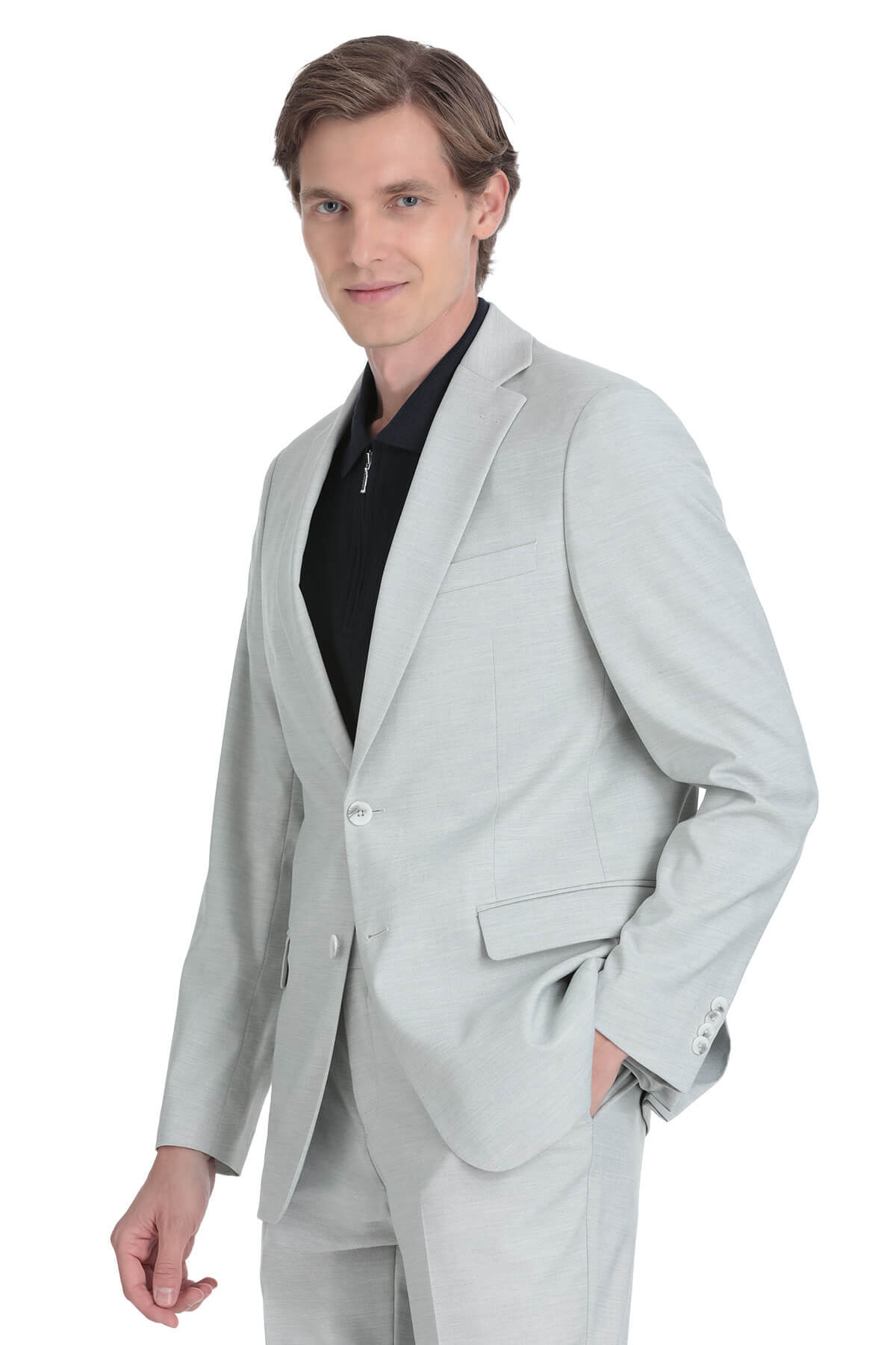 Gri Comfort Fit Mono Yaka Klasik Takım Elbise - 2