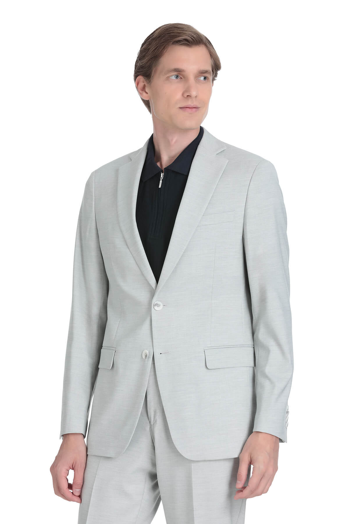 Gri Comfort Fit Mono Yaka Klasik Takım Elbise - 3