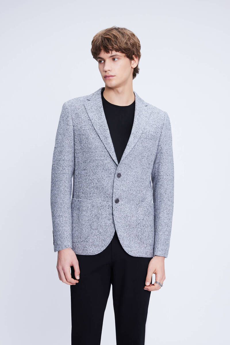 Gri Comfort Fit Mono Yaka Pamuklu Ceket - Hatemoğlu