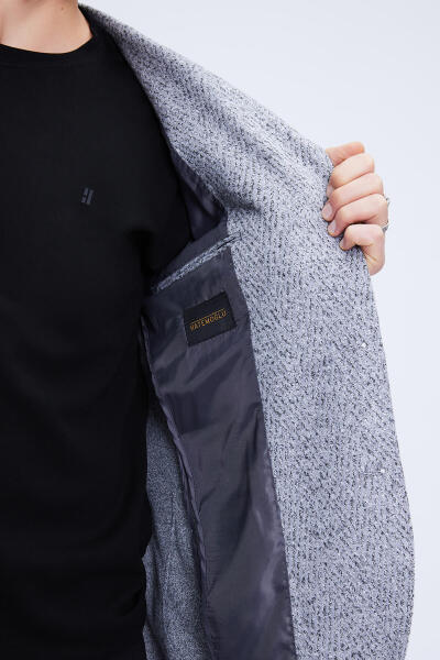 Gri Comfort Fit Mono Yaka Pamuklu Ceket - 4