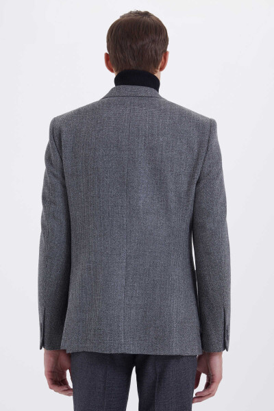 Gri Slim Fit Desenli Klasik Ceket - Thumbnail