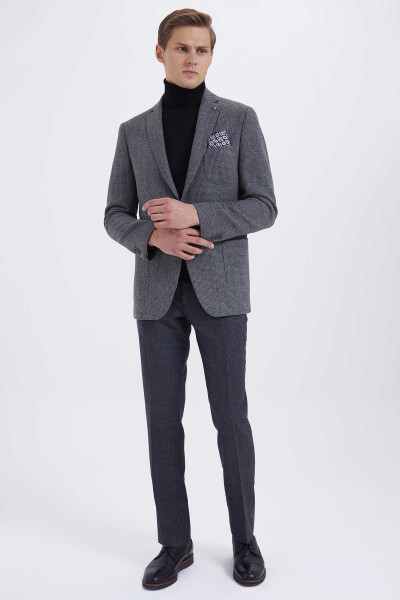 Gri Slim Fit Desenli Klasik Ceket - Thumbnail
