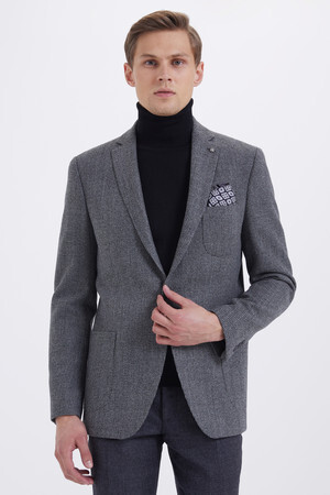 Gri Slim Fit Desenli Klasik Ceket - Thumbnail