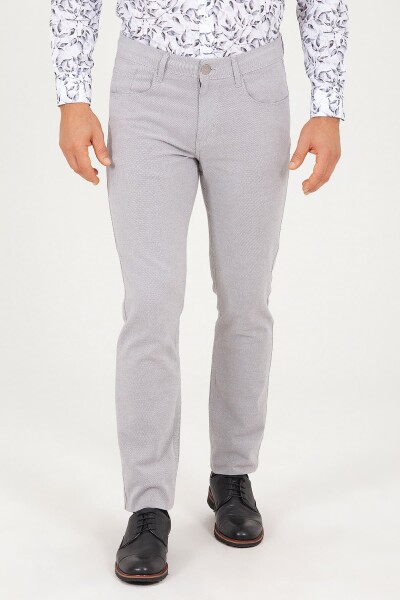 Gri Regular Fit Desenli Yüksek Bel Kanvas Pantolon - 1