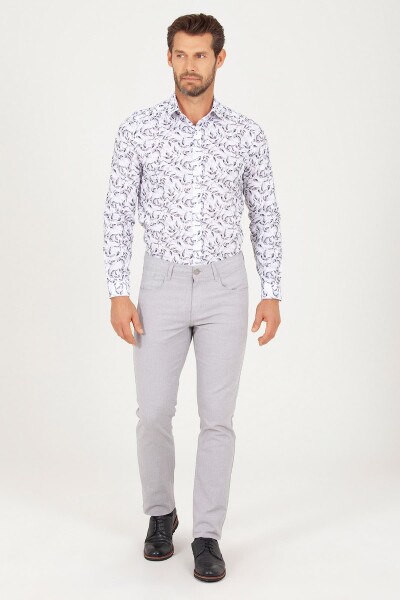 Gri Regular Fit Desenli Yüksek Bel Kanvas Pantolon - 2