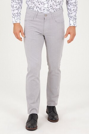 Gri Regular Fit Desenli Yüksek Bel Kanvas Pantolon - 6