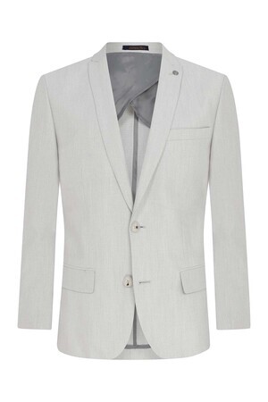 Açık Gri Desenli Slim Fit Ceket - Thumbnail