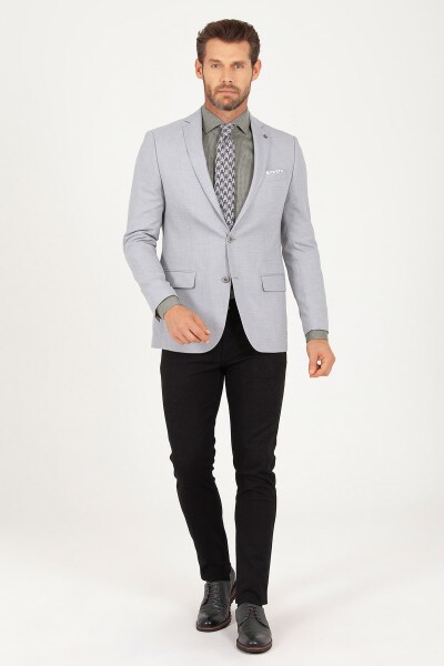 Gri Slim Fit Desenli Ceket - Thumbnail