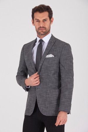 Desenli Slim Fit Gri Ceket - Thumbnail