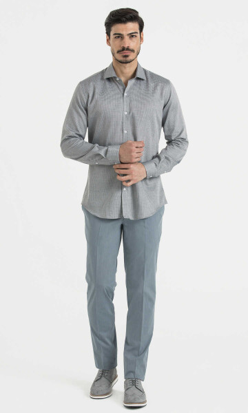 Gri Desenli Slim Fit Gömlek - Thumbnail