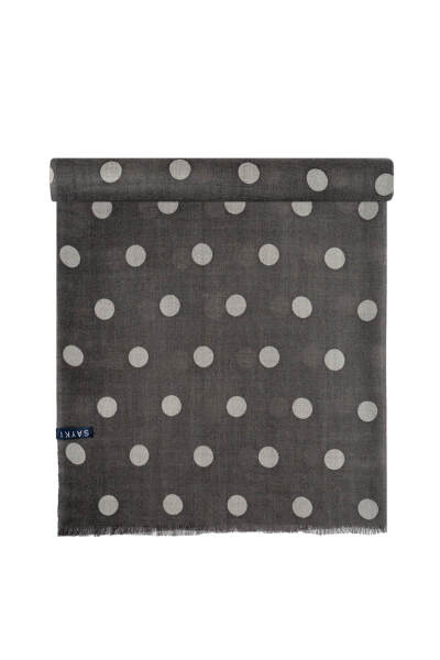 Gri Desenli 100% Yün Atkı - 3