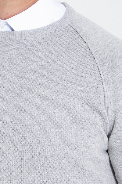 Gri Regular Fit Desenli Bisiklet Yaka Pamuklu Triko Kazak - 9