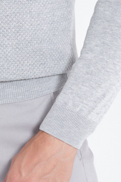 Gri Regular Fit Desenli Bisiklet Yaka Pamuklu Triko Kazak - 11