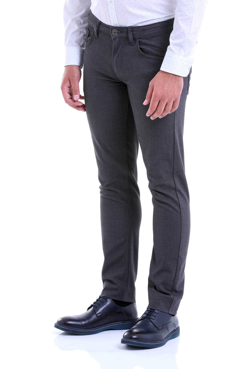 Gri Slim Fit Desenli Pamuklu 5 Cep Kanvas Pantolon - Hatem Saykı (1)