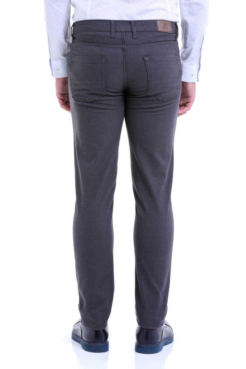 Gri Slim Fit Desenli Pamuklu 5 Cep Kanvas Pantolon - Hatem Saykı (1)