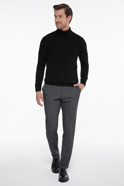 Gri Desenli Duble Paça Slim Fit Pantolon - 2