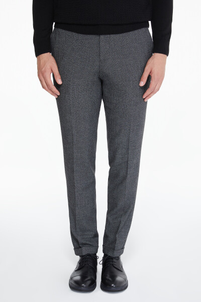 Gri Desenli Duble Paça Slim Fit Pantolon - 1