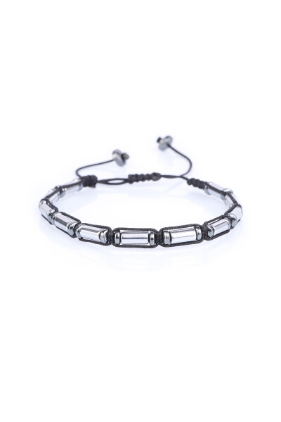 Gri Desenli Hematit Taş Makrome Bileklik - 1
