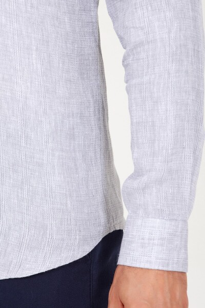 Gri Desenli Keten Gömlek - 5