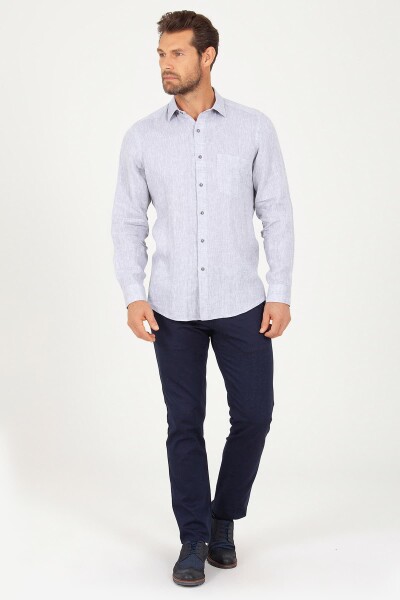 Gri Desenli Keten Gömlek - 2