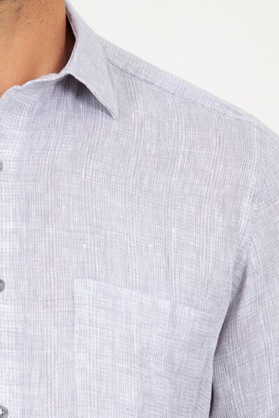 Gri Desenli Keten Gömlek - 4