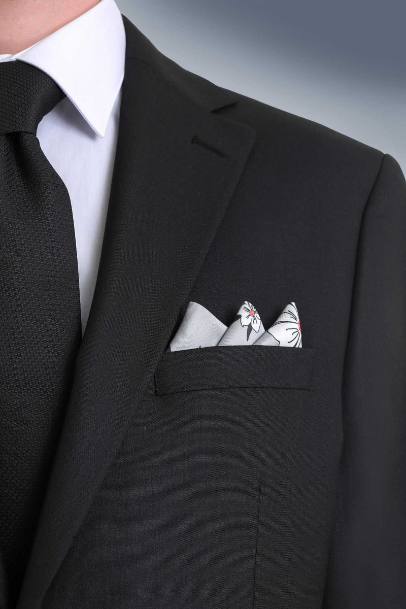 Gri Desenli Klasik Saten Cep Mendili - Hatem Saykı